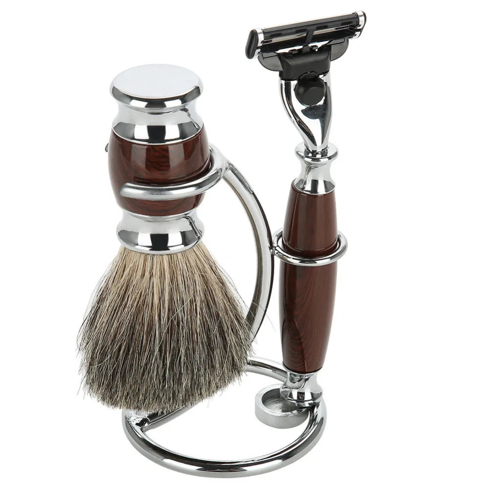 2 in1 Men shaving tool holder silver compact stainless steel curved shaving brush manual razor stand holders Beard Clean Shaver