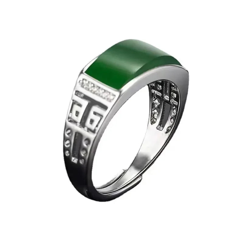 New Real Green Natural Hetian Jade Ring 925 Sterling Silver Ring Couple Rings Men Women Jewelry Lucky Stone Jade Finger Ring