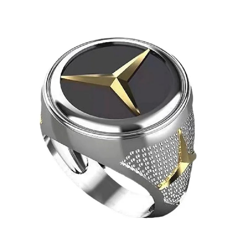 Creative personality Mercedes-Benz logo men's ring European and American punk style punk hip hop ring