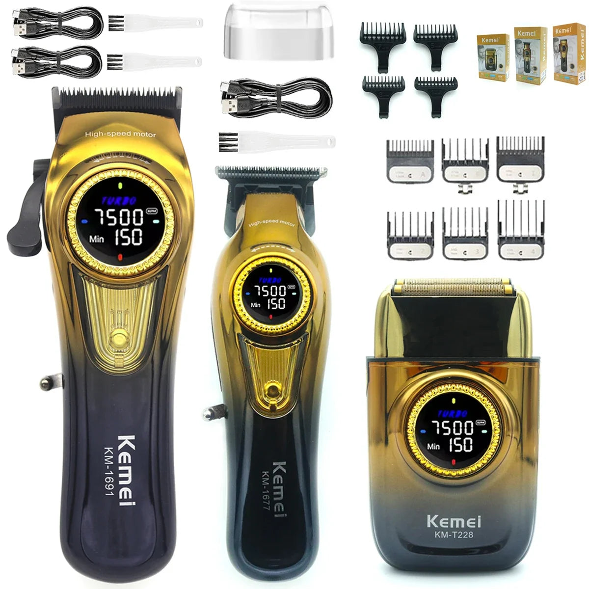 Kemei 1691 1677 T228 Kit Rechargeable Barber Hair Clippers Electric Cordless Hair Trimmer Professional Men Hair Cutting Machine