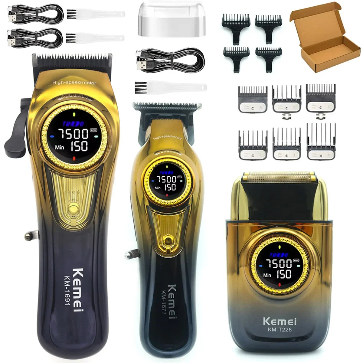 Kemei 1691 1677 T228 Kit Rechargeable Barber Hair Clippers Electric Cordless Hair Trimmer Professional Men Hair Cutting Machine