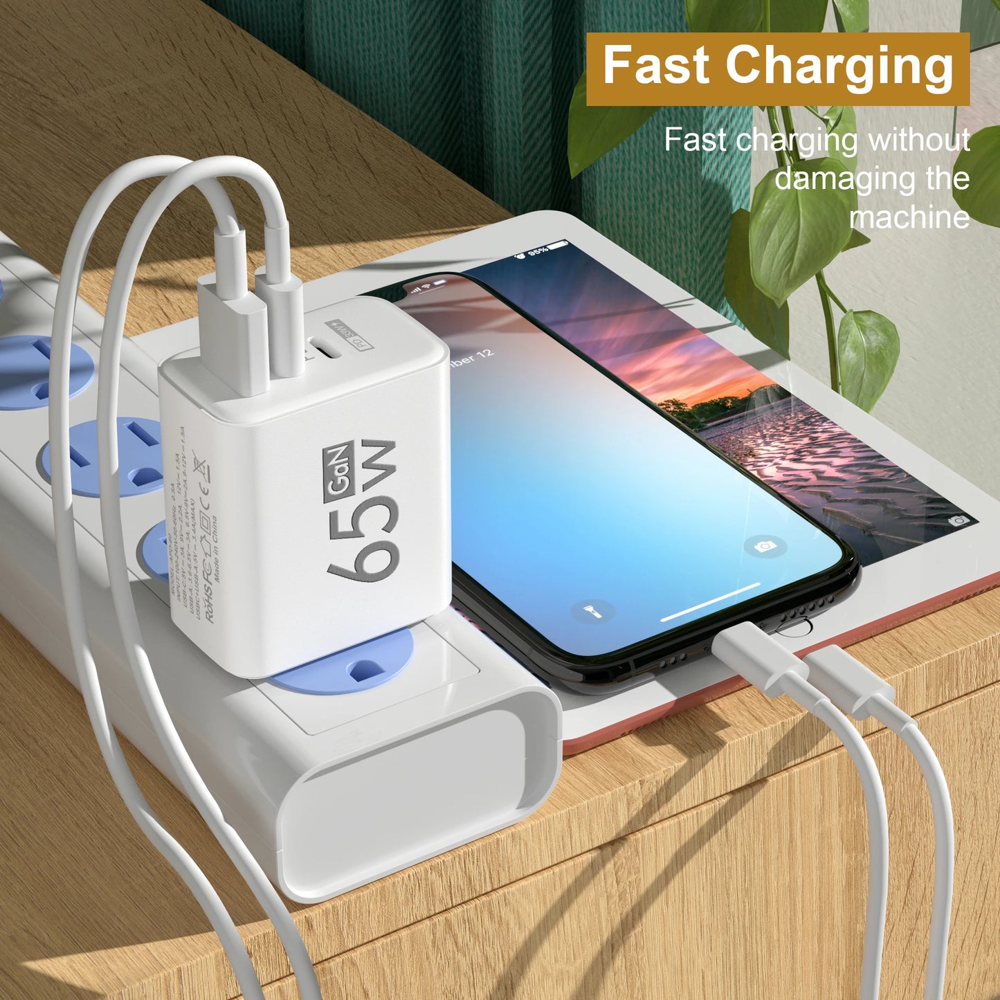 Total 65W GaN Fast Charging USB C Charger Type C Mobile Phone Adapter For iPhone Huawei Quick Charge 3.0 EU/US Plug Wall Charger