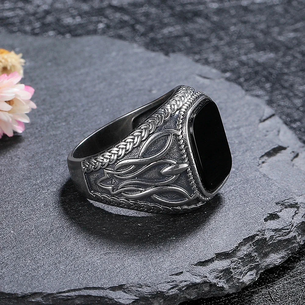 925 Sterling Silver Jewelry Ring Natural 11*13mm Black Agate Vintage Ring For Man Women Party Gifts