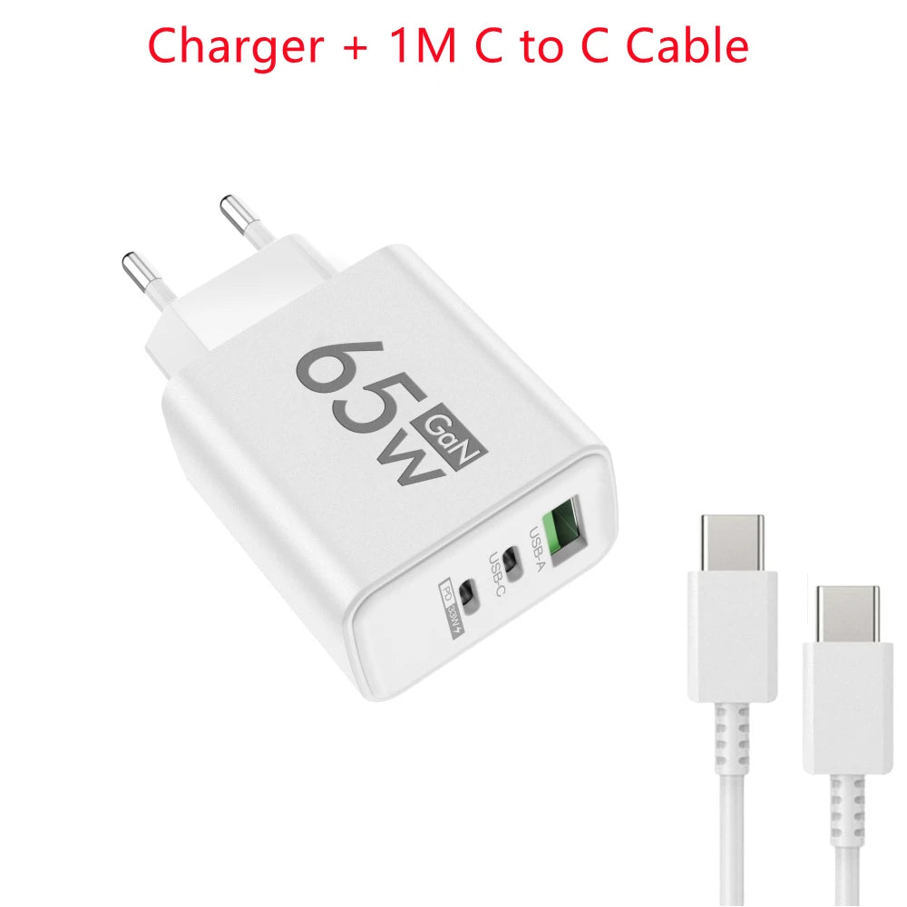 Total 65W GaN Fast Charging USB C Charger Type C Mobile Phone Adapter For iPhone Huawei Quick Charge 3.0 EU/US Plug Wall Charger