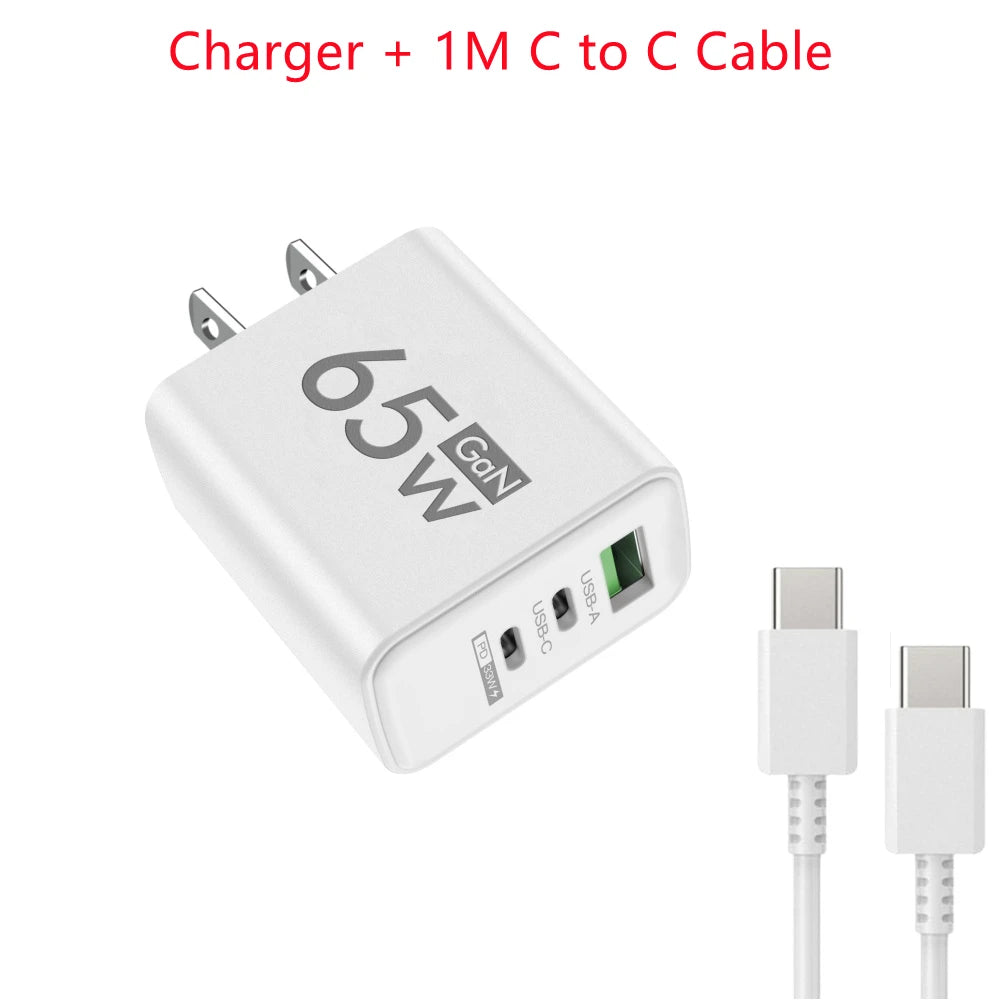 Total 65W GaN Fast Charging USB C Charger Type C Mobile Phone Adapter For iPhone Huawei Quick Charge 3.0 EU/US Plug Wall Charger
