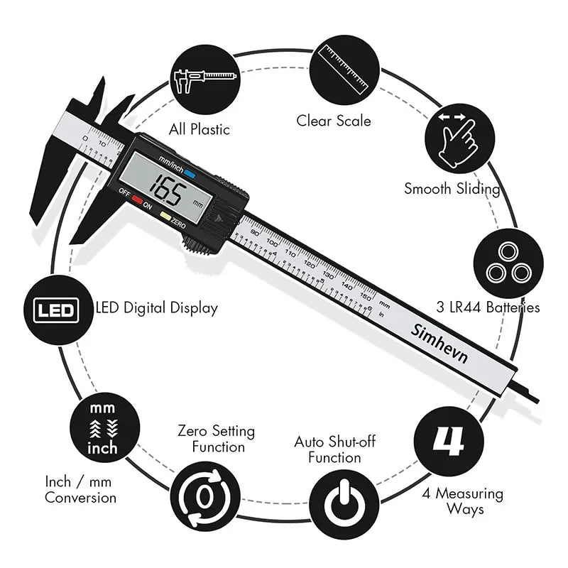 Electronic Digital Calipers Measuring Tool LCD Screen Conversion in Inches and Millimeters used for Jewelry Measurement and DIY