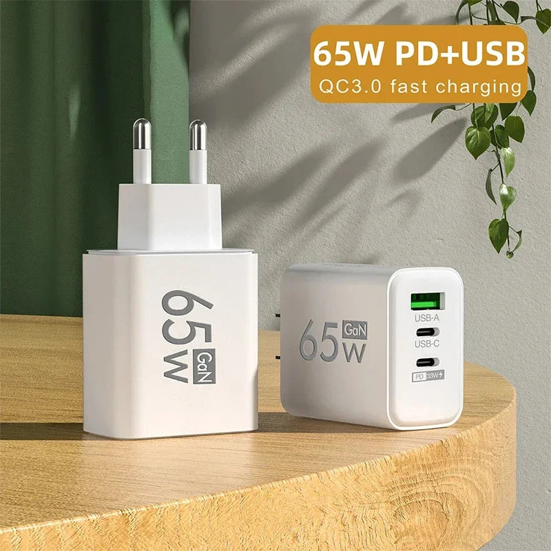 Total 65W GaN Fast Charging USB C Charger Type C Mobile Phone Adapter For iPhone Huawei Quick Charge 3.0 EU/US Plug Wall Charger