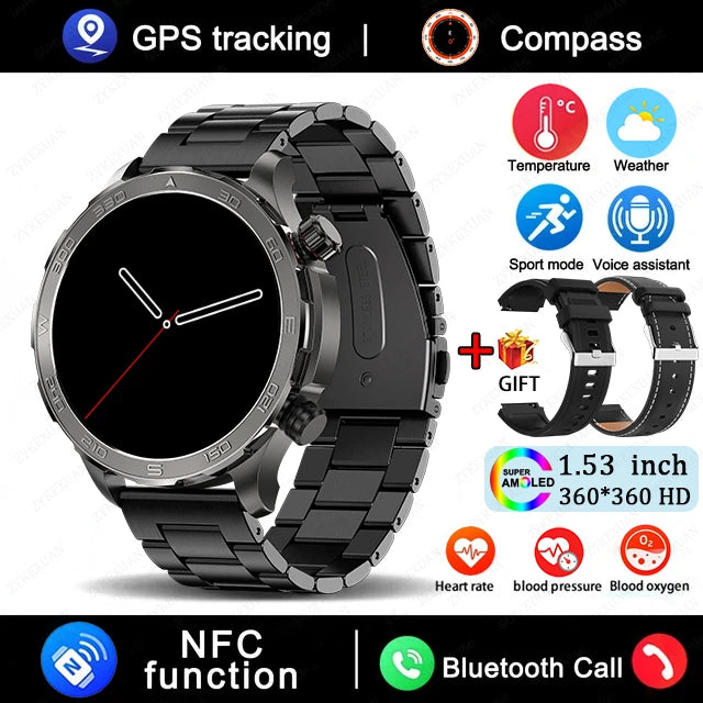 2025 New Bluetooth Call Smart Watch Men For Huawei AMOLED HD Large Screen Heart Rate NFC IP68 Waterproof GPS Sports Smart Watch