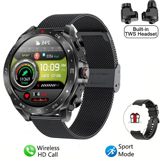 ساعة ذكية جديدة 2024 TWS 2 في 1 سماعات بلوتوث HIFI 9D جودة صوت بلوتوث مكالمات للرجال والنساء ساعات ذكية رياضية