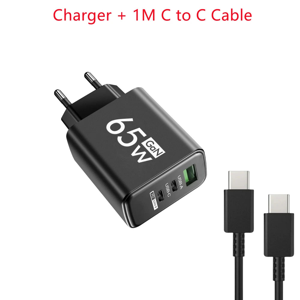 Total 65W GaN Fast Charging USB C Charger Type C Mobile Phone Adapter For iPhone Huawei Quick Charge 3.0 EU/US Plug Wall Charger