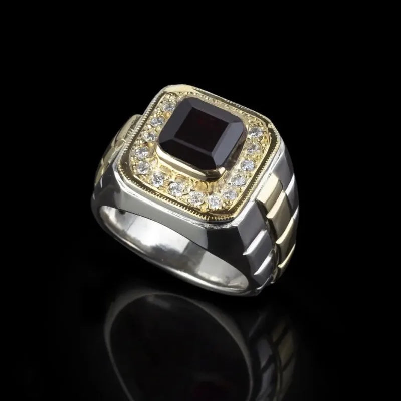 Classical Fashion Gold Silver Color Men Rings Square Round Women Black White Stone Rings Jewelry Party Gift