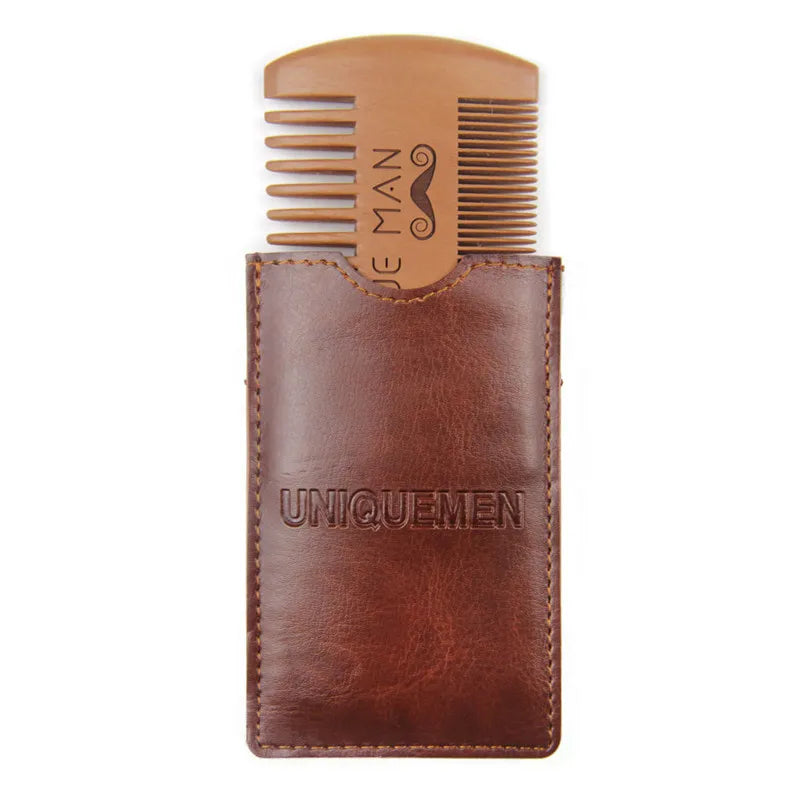 Men's Wooden Beard Comb with Leather Case Mustache Hair Comb For Men Fine Coarse Teeth Perfect Beard Balms Essential Oils Comb