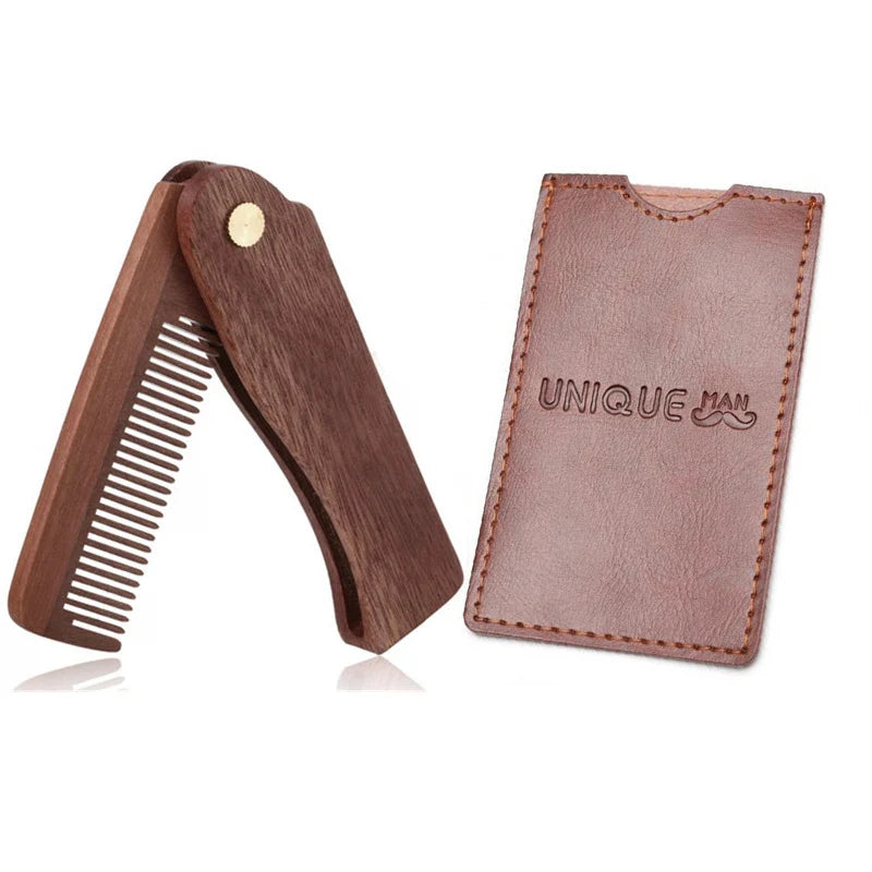 Men's Wooden Beard Comb with Leather Case Mustache Hair Comb For Men Fine Coarse Teeth Perfect Beard Balms Essential Oils Comb