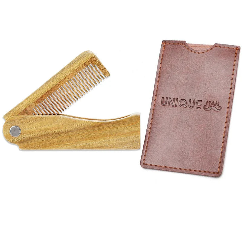 Men's Wooden Beard Comb with Leather Case Mustache Hair Comb For Men Fine Coarse Teeth Perfect Beard Balms Essential Oils Comb