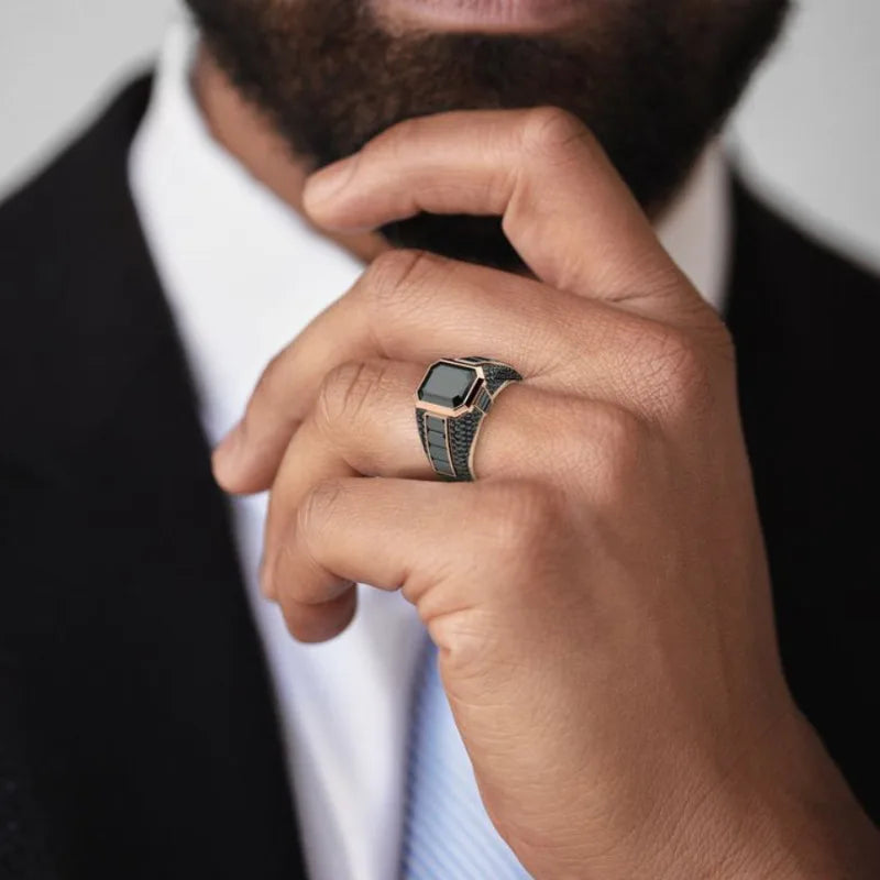 European and American new personalized full of black zircon fashion business atmosphere men's ring