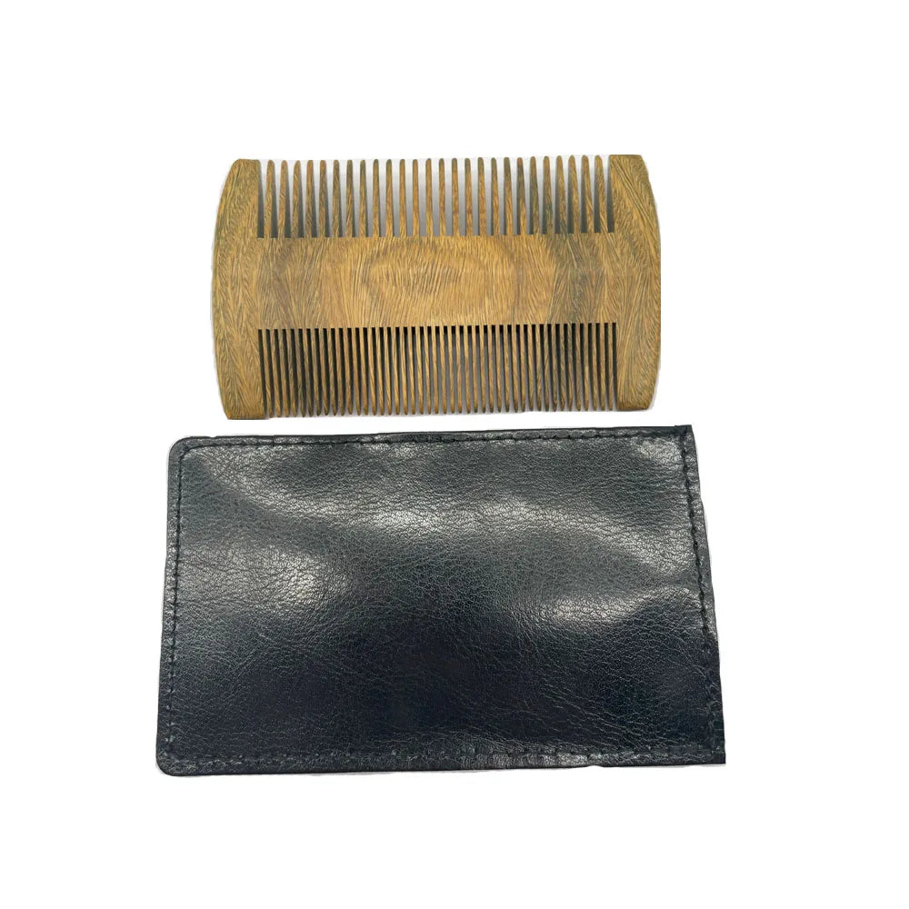 Men's Wooden Beard Comb with Leather Case Mustache Hair Comb For Men Fine Coarse Teeth Perfect Beard Balms Essential Oils Comb