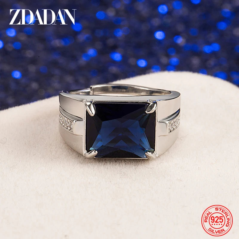 ZDADAN 925 Sterling Silver Emerald Finger Rings For Men Women Fashion Wedding Jewelry