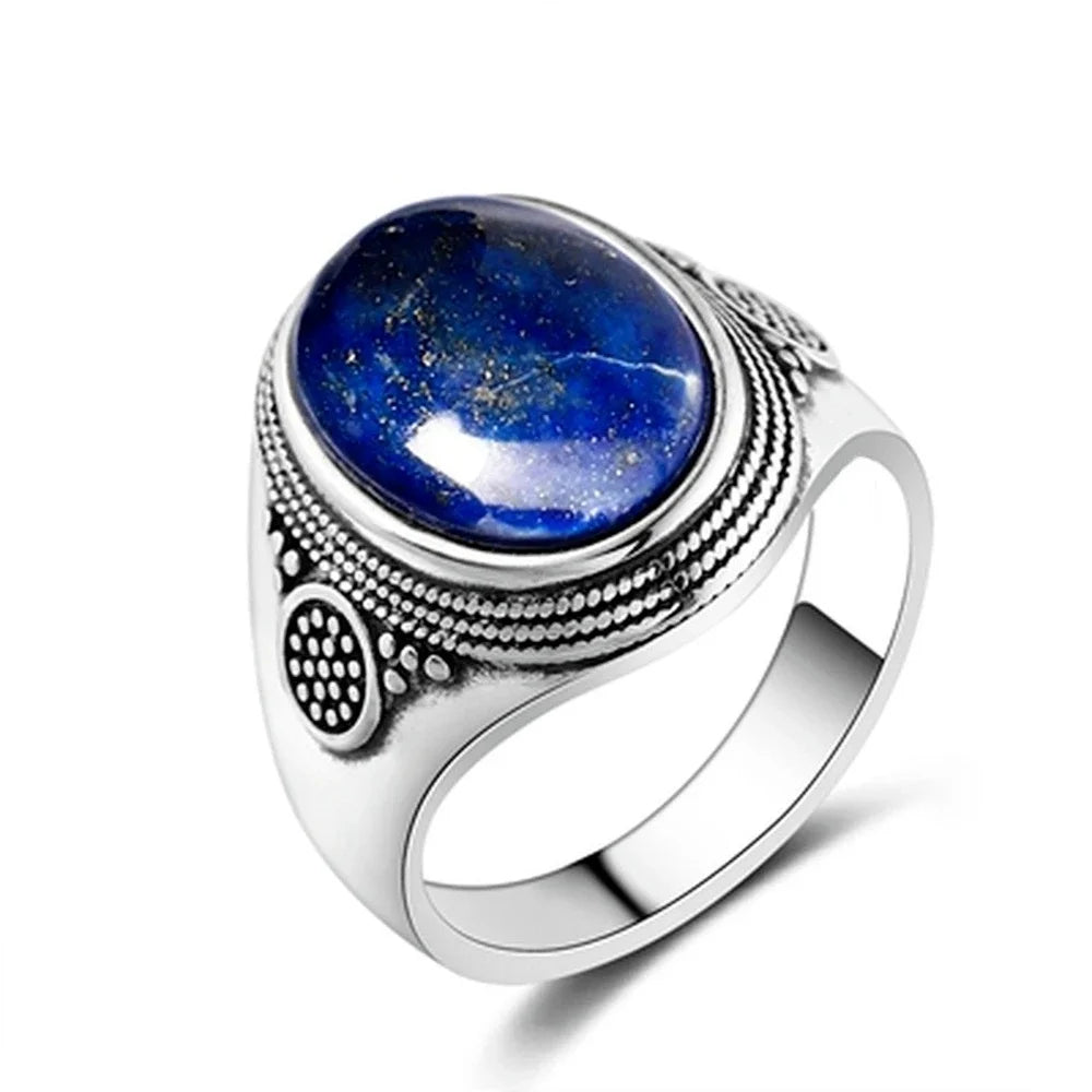 S925 Sterling Silver Rings Large Natural 10x14MM Labradorite Ring for Women Men Silver Party Jewelry Tiger Eye Turquoise Lapis