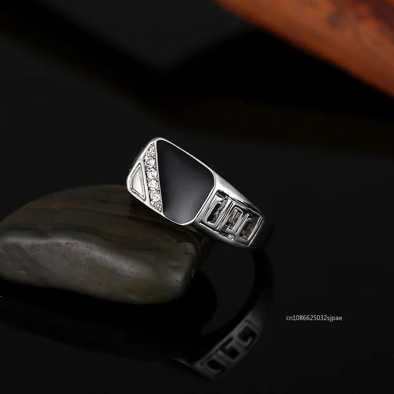 Sliver Sterling Color Rectangle Cut Zircon Rings for Men Fashion High-end Ring Boyfriend Wedding Birthday Jewelry Mens Rings
