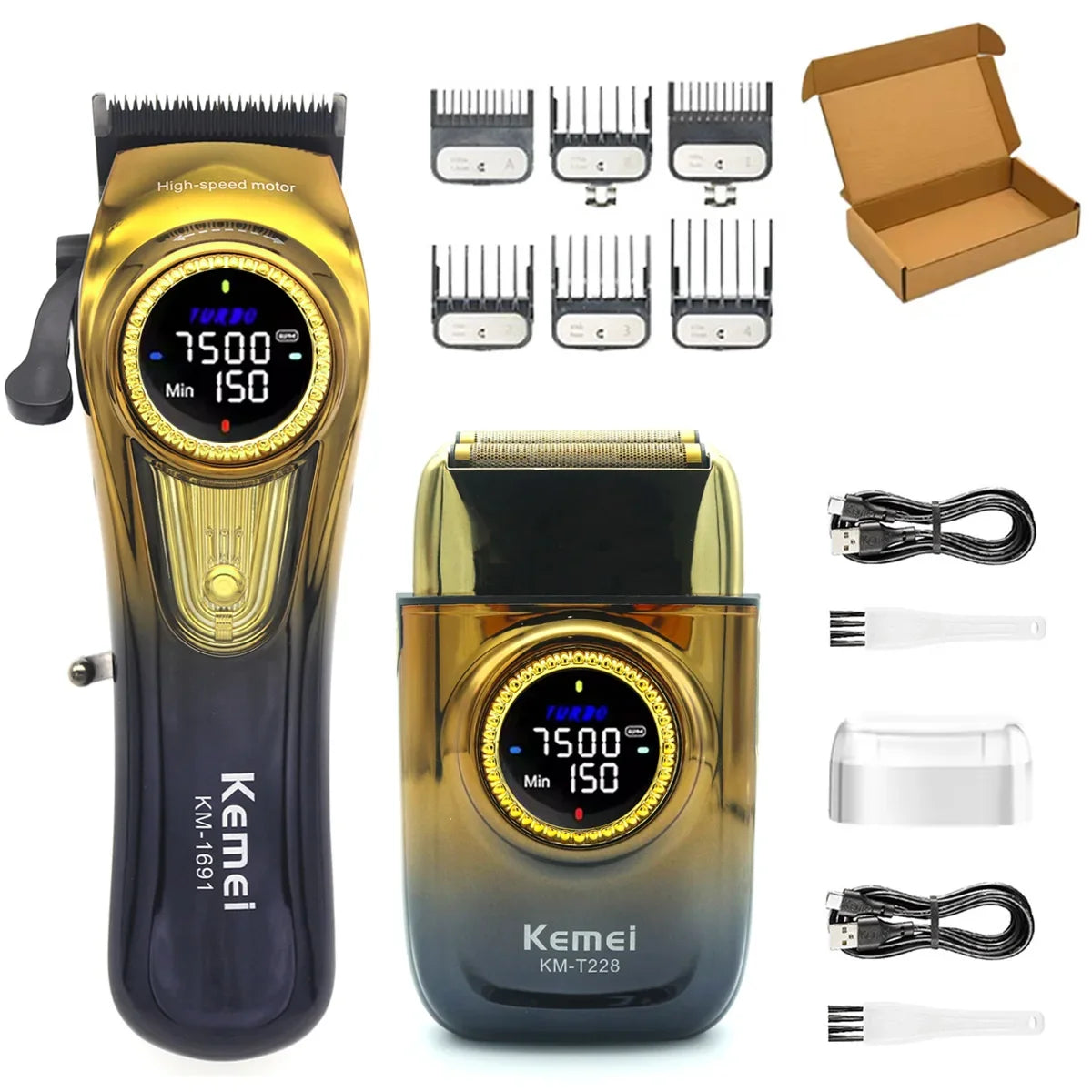 Kemei 1691 1677 T228 Kit Rechargeable Barber Hair Clippers Electric Cordless Hair Trimmer Professional Men Hair Cutting Machine
