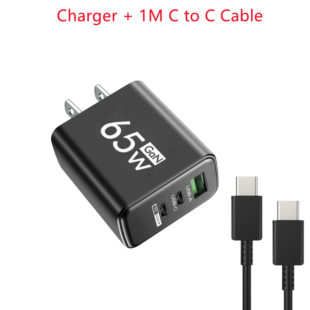 Total 65W GaN Fast Charging USB C Charger Type C Mobile Phone Adapter For iPhone Huawei Quick Charge 3.0 EU/US Plug Wall Charger