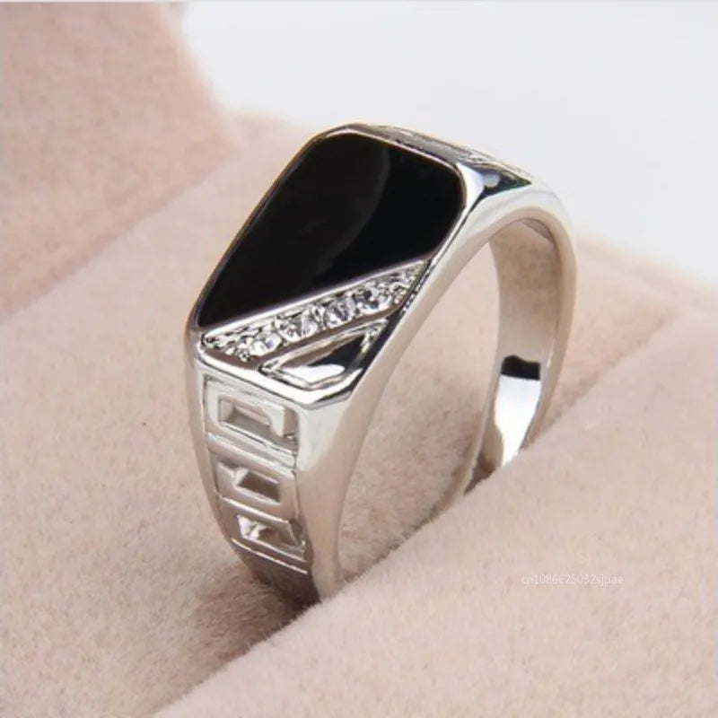 Sliver Sterling Color Rectangle Cut Zircon Rings for Men Fashion High-end Ring Boyfriend Wedding Birthday Jewelry Mens Rings