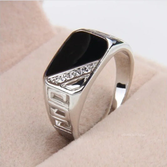 Sliver Sterling Color Rectangle Cut Zircon Rings for Men Fashion High-end Ring Boyfriend Wedding Birthday Jewelry Mens Rings