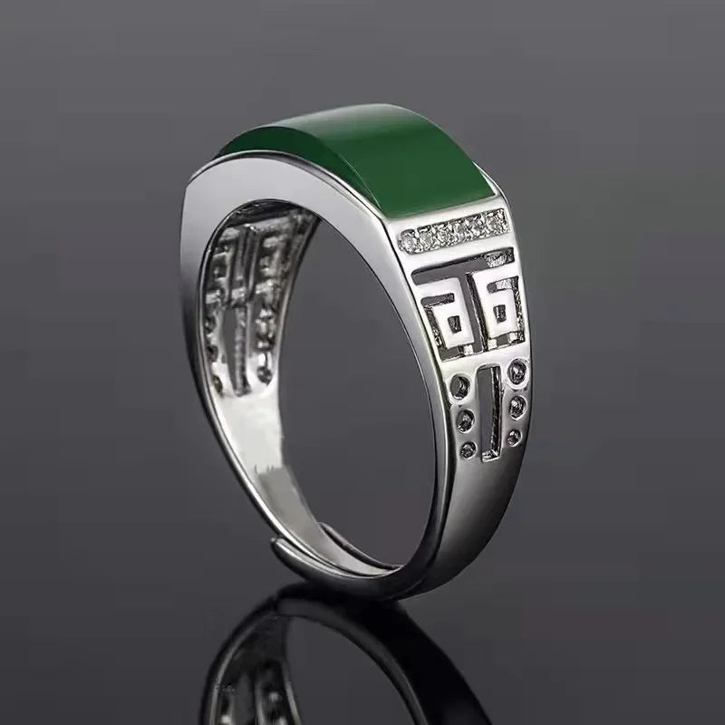 New Real Green Natural Hetian Jade Ring 925 Sterling Silver Ring Couple Rings Men Women Jewelry Lucky Stone Jade Finger Ring