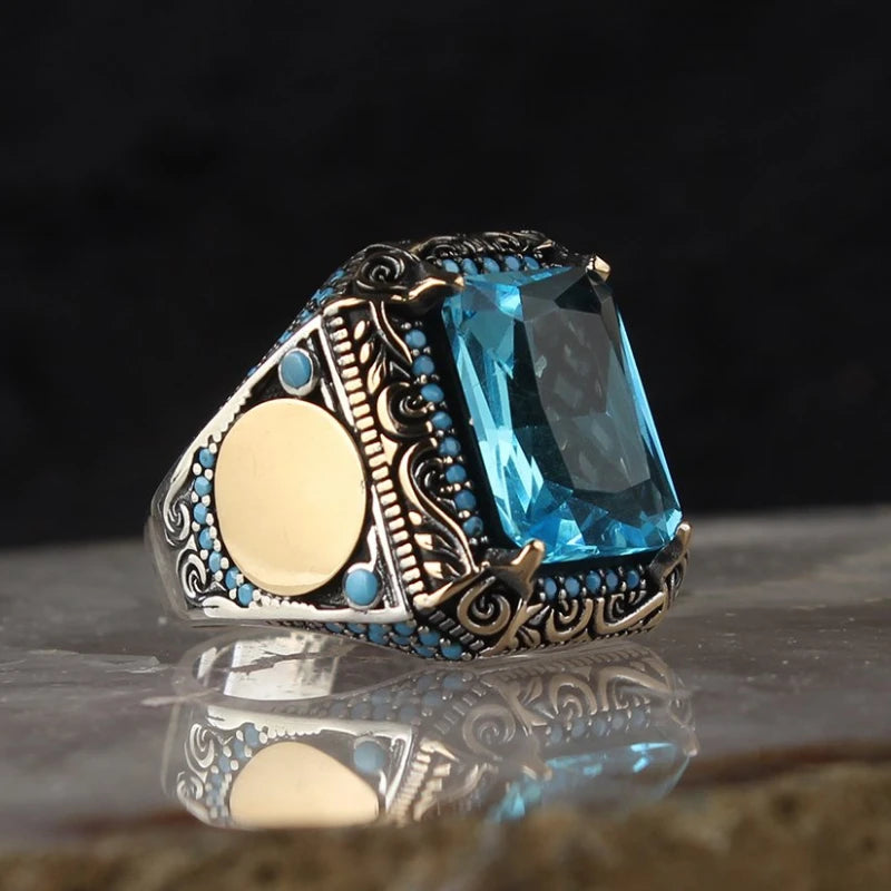 Topaz Traditional Handmade Turkish 925 Sterling Silver Signet Rings Jewelry Gift From Turkey for Women Men
