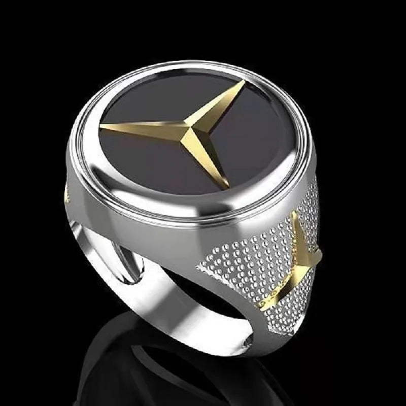 Creative personality Mercedes-Benz logo men's ring European and American punk style punk hip hop ring
