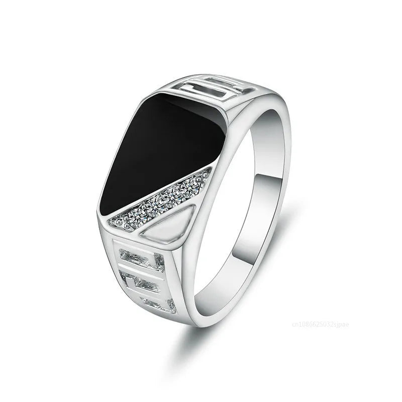 Sliver Sterling Color Rectangle Cut Zircon Rings for Men Fashion High-end Ring Boyfriend Wedding Birthday Jewelry Mens Rings
