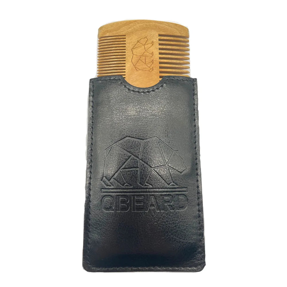 Men's Wooden Beard Comb with Leather Case Mustache Hair Comb For Men Fine Coarse Teeth Perfect Beard Balms Essential Oils Comb