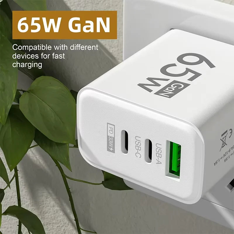 Total 65W GaN Fast Charging USB C Charger Type C Mobile Phone Adapter For iPhone Huawei Quick Charge 3.0 EU/US Plug Wall Charger