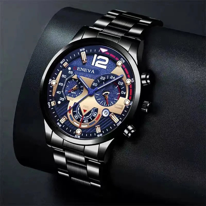 Trendy hot sale live men's fashion stainless steel band business watch luminous pointer with calendar quartz watch