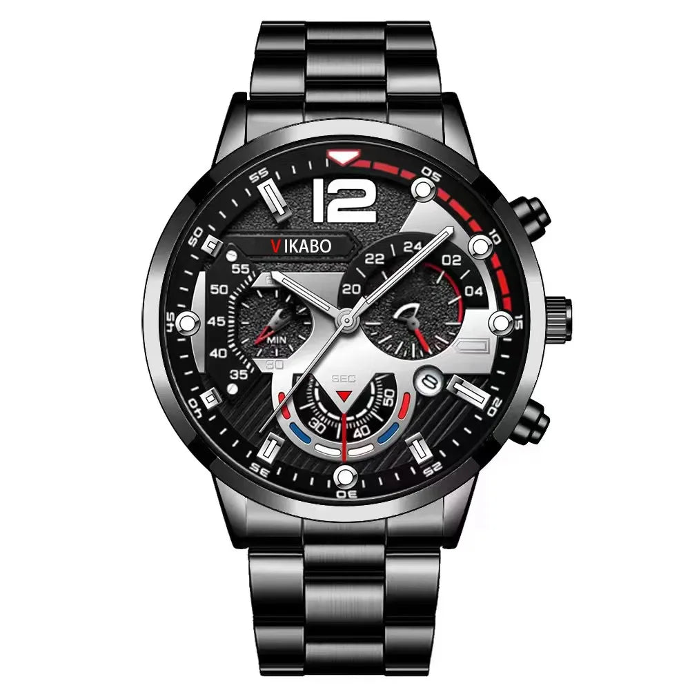 Trendy hot sale live men's fashion stainless steel band business watch luminous pointer with calendar quartz watch