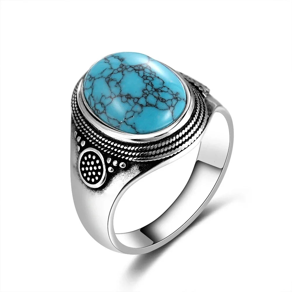 S925 Sterling Silver Rings Large Natural 10x14MM Labradorite Ring for Women Men Silver Party Jewelry Tiger Eye Turquoise Lapis