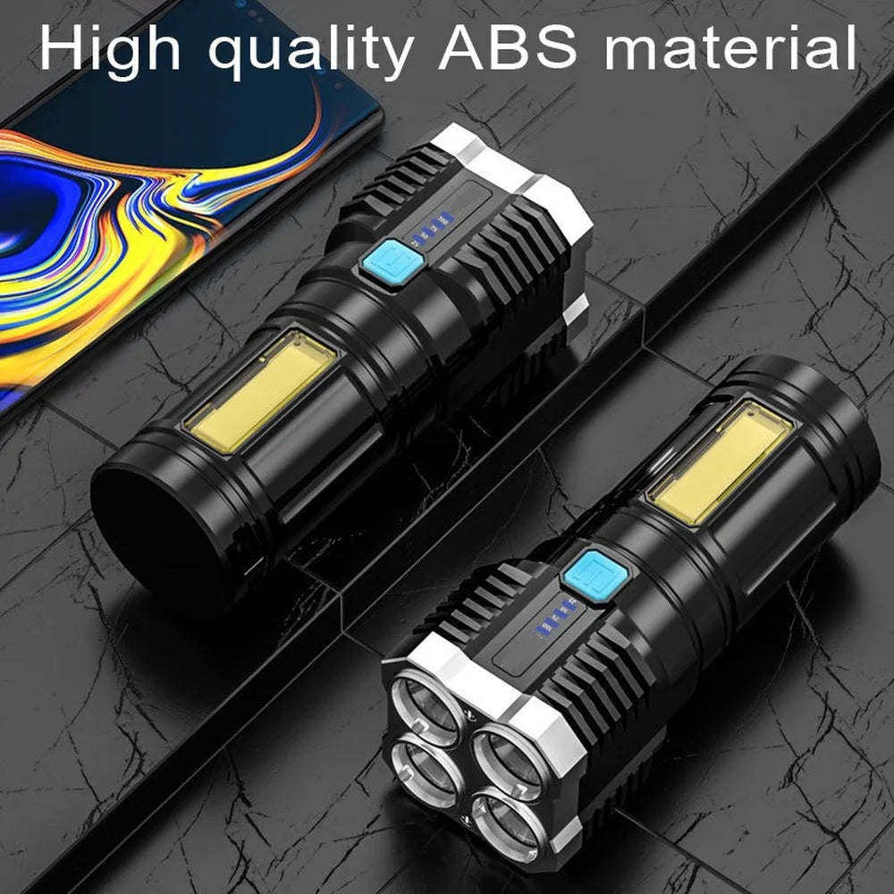 High Power LED Flashlights Camping Torch With 4 Lamp Beads And COB Side Light Rechargeable Portable Hand Lantern 4 Lighting Mode