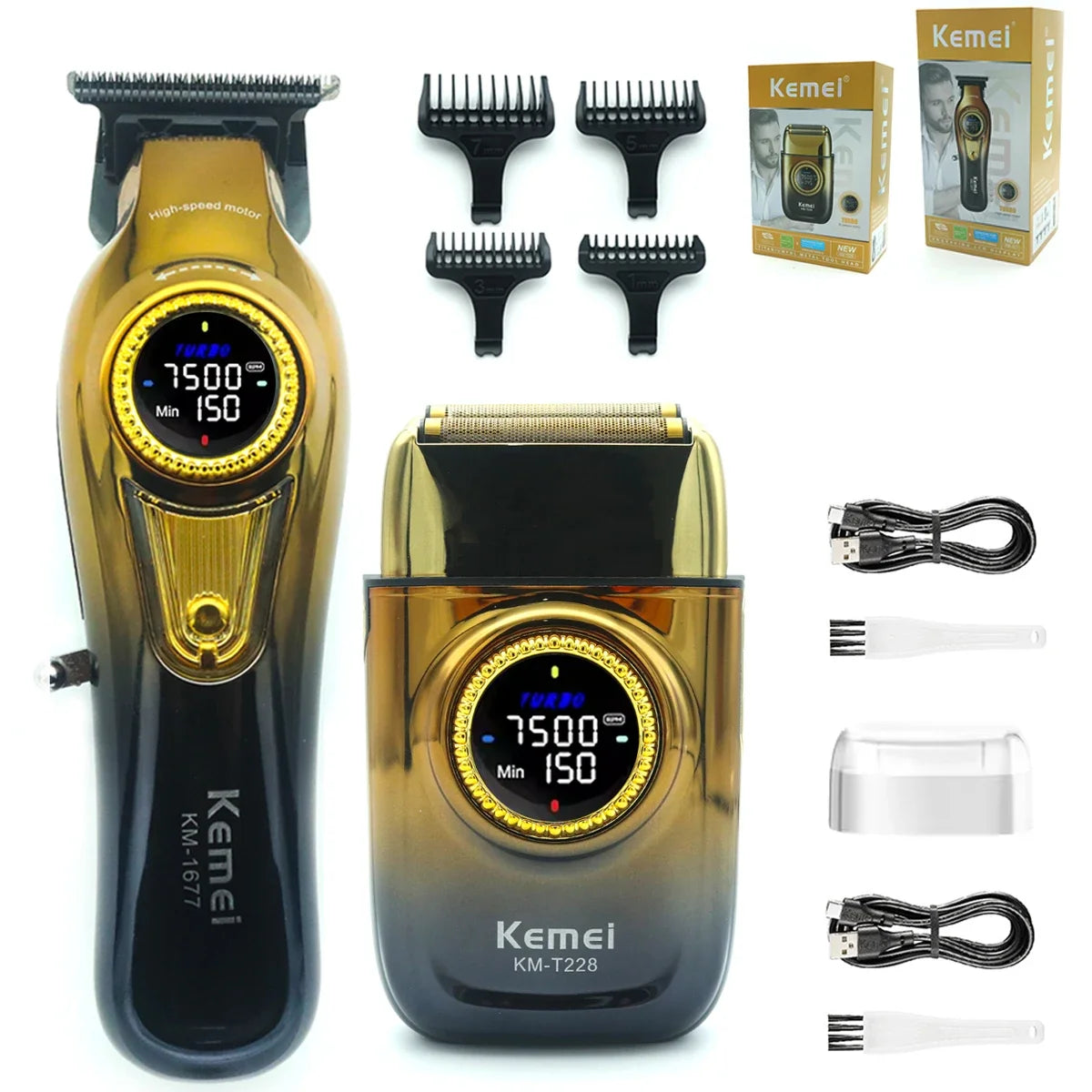 Kemei 1691 1677 T228 Kit Rechargeable Barber Hair Clippers Electric Cordless Hair Trimmer Professional Men Hair Cutting Machine