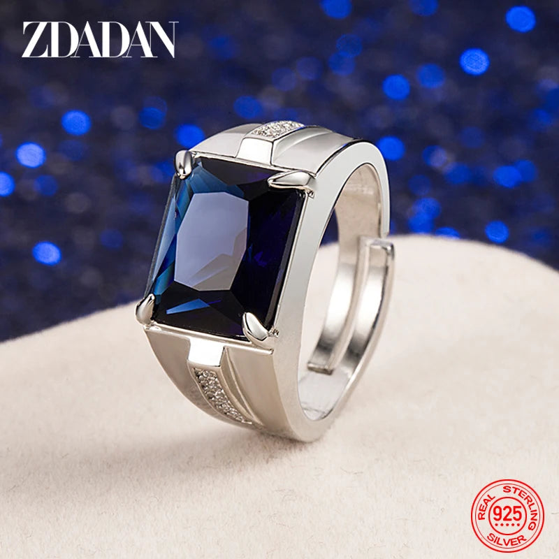 ZDADAN 925 Sterling Silver Emerald Finger Rings For Men Women Fashion Wedding Jewelry