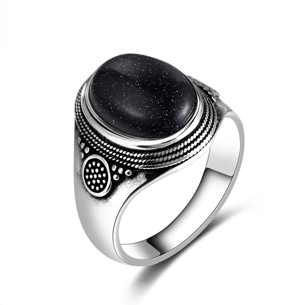 S925 Sterling Silver Rings Large Natural 10x14MM Labradorite Ring for Women Men Silver Party Jewelry Tiger Eye Turquoise Lapis