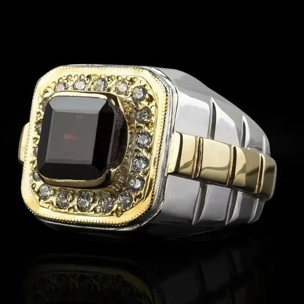 Classical Fashion Gold Silver Color Men Rings Square Round Women Black White Stone Rings Jewelry Party Gift