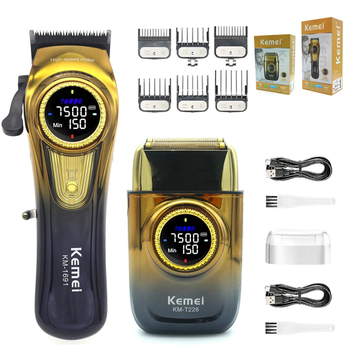 Kemei 1691 1677 T228 Kit Rechargeable Barber Hair Clippers Electric Cordless Hair Trimmer Professional Men Hair Cutting Machine