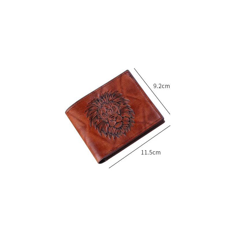ISKYBOB Men's 3D Lion Embossed Wallet Fashion Business Three-Fold Multi-Card Credit Card Holder Short Coin Purses Xmas Gift