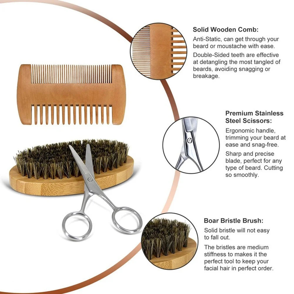 Beard Growth Kit Beard Hair Enhancer Growth Thickening Activator Serum beard oil, beard balm, bamboo brush comb Beard care kit