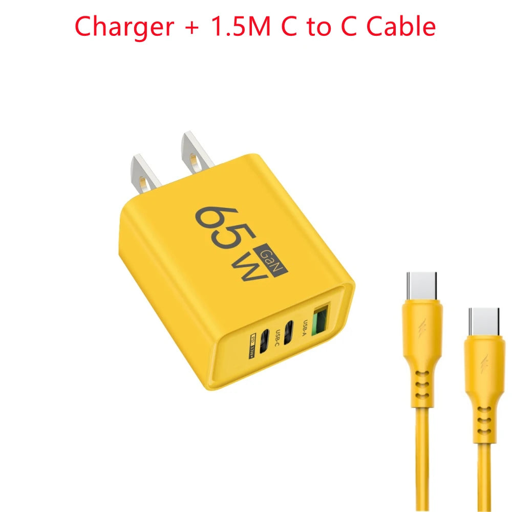 Total 65W GaN Fast Charging USB C Charger Type C Mobile Phone Adapter For iPhone Huawei Quick Charge 3.0 EU/US Plug Wall Charger