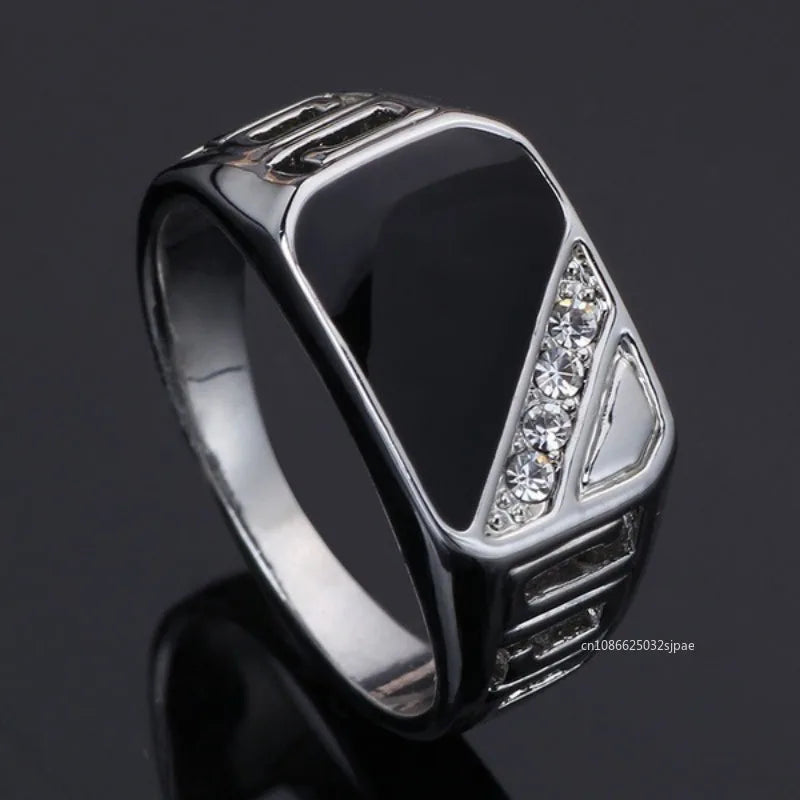 Sliver Sterling Color Rectangle Cut Zircon Rings for Men Fashion High-end Ring Boyfriend Wedding Birthday Jewelry Mens Rings