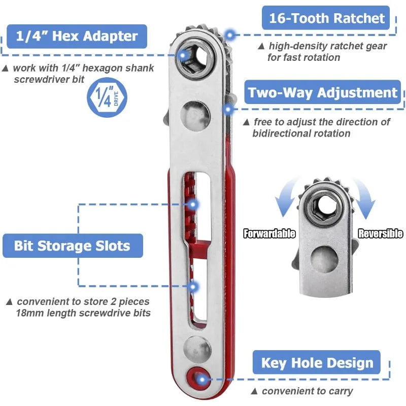 Multifunctional Bidirectional Forward and Reverse Ratchet Screwdriver Elbow Flat Head Wrench Cross Screwdriver Slotted Tool