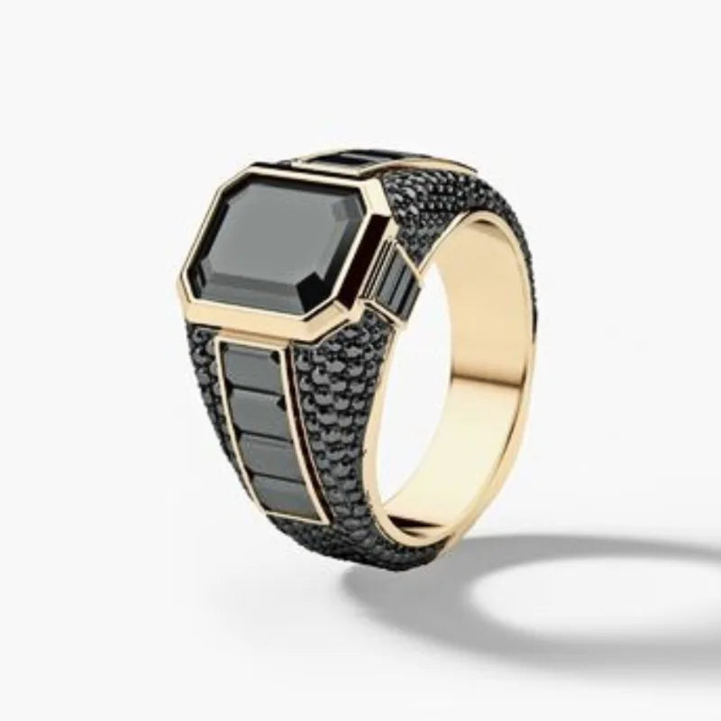 European and American new personalized full of black zircon fashion business atmosphere men's ring