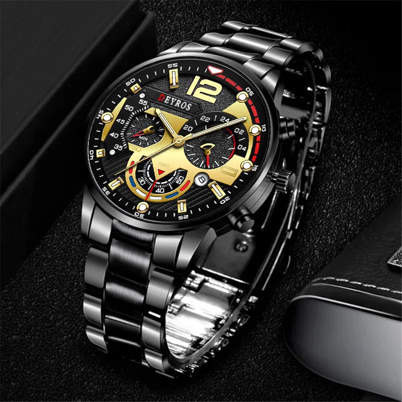 Trendy hot sale live men's fashion stainless steel band business watch luminous pointer with calendar quartz watch