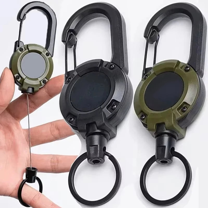 1/5pcs Heavy Duty Retractable Pull Badges ID Reel Carabiner Key Chain Steel Wire Rope Buckle Key Holder Outdoor Keychain Tools